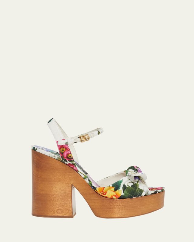 Floral Ankle-Strap Platform Sandals